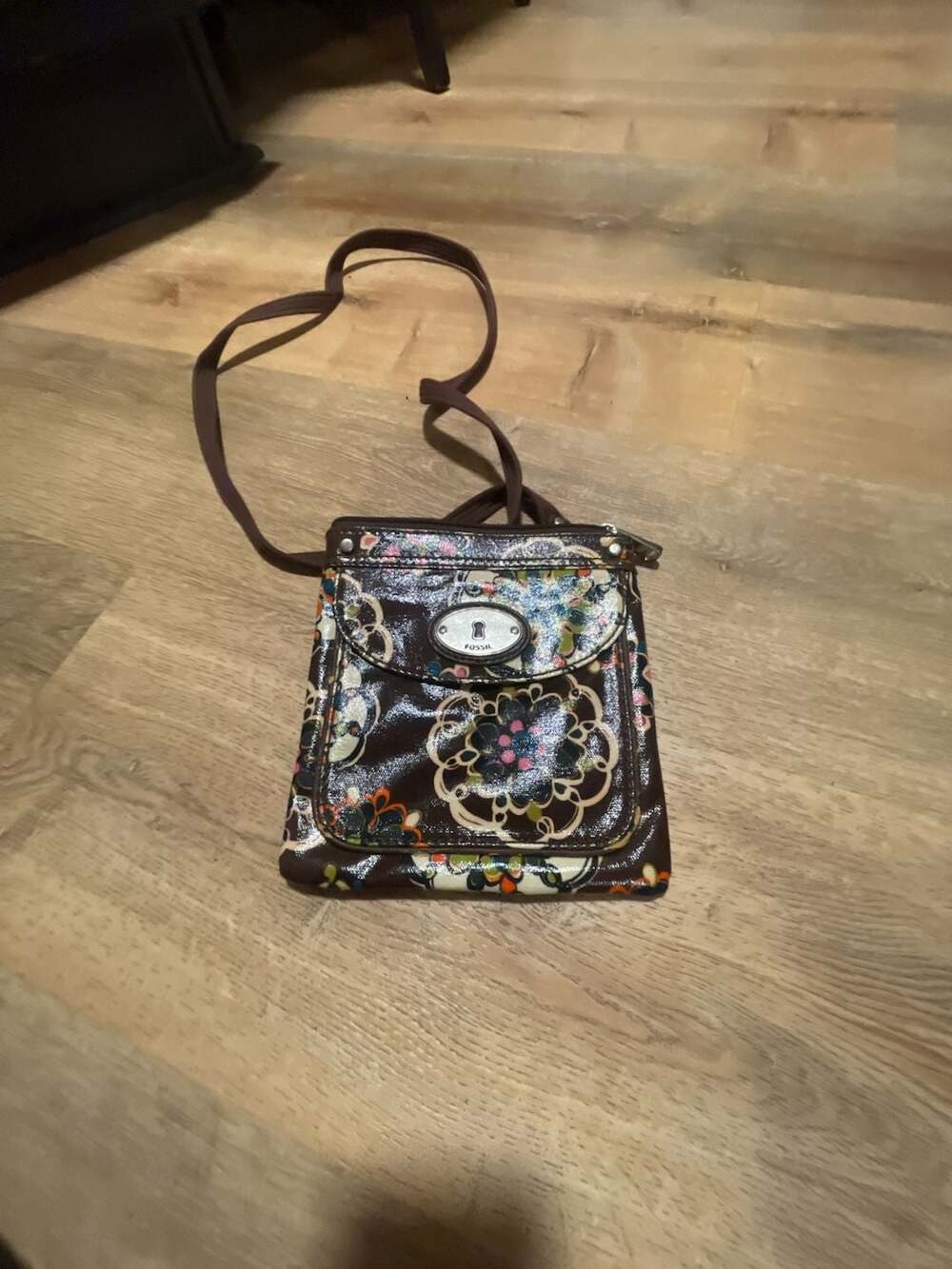 Fossil Key-Per Brown Floral Crossbody Bag